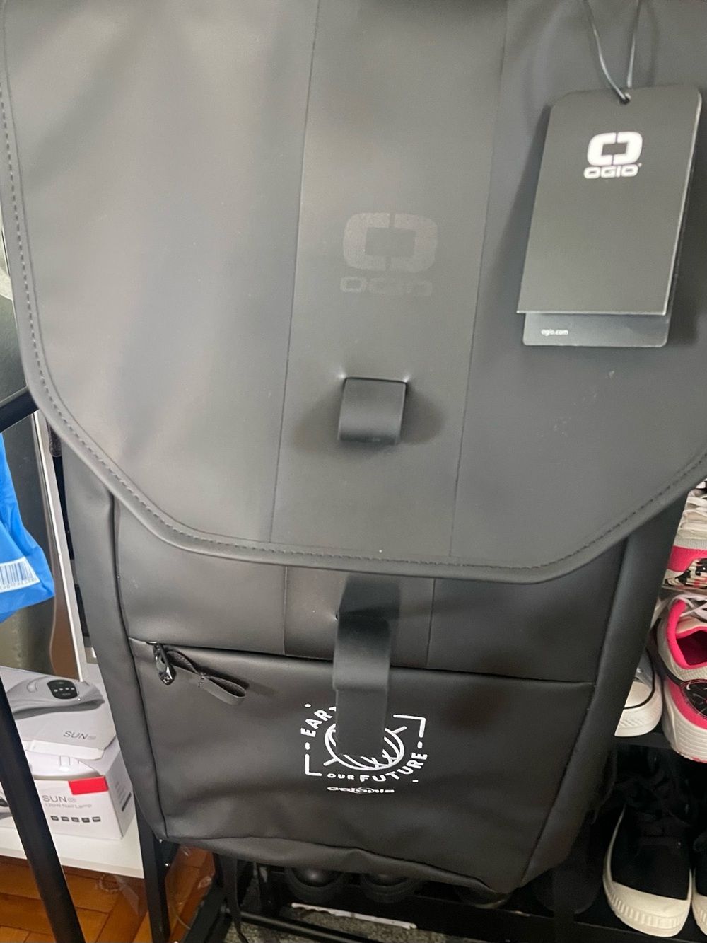 OGIO Black Travel Roll-Top Backpack with White Accent
